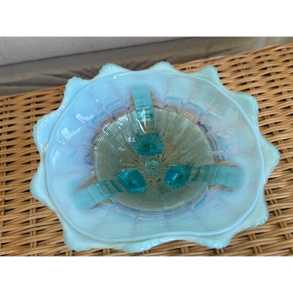 Vintage 50's Northwood Glass Klondyke Blue Opalescent Footed Candy/trinket Dish - Picture 6 of 9